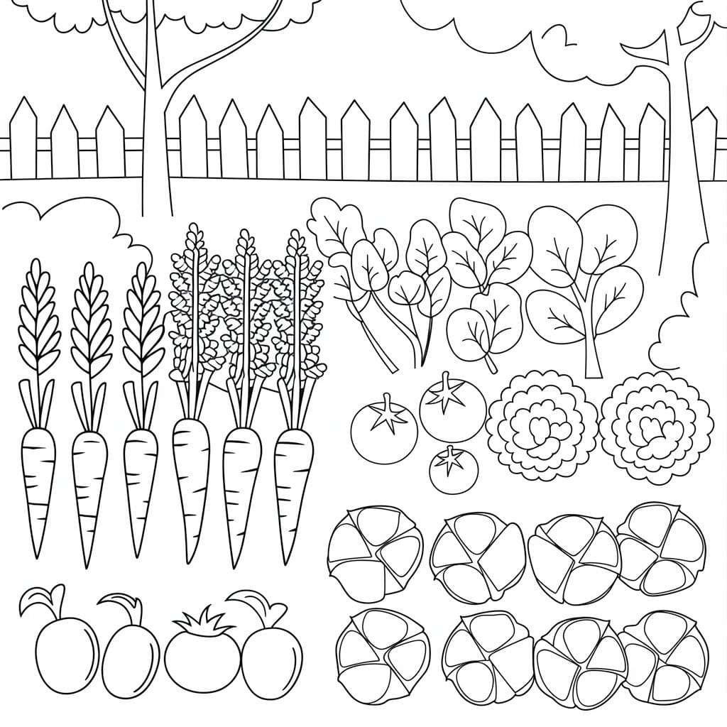 Desenho de Horta Imprimivel para Crianças para Colorir e Pintar