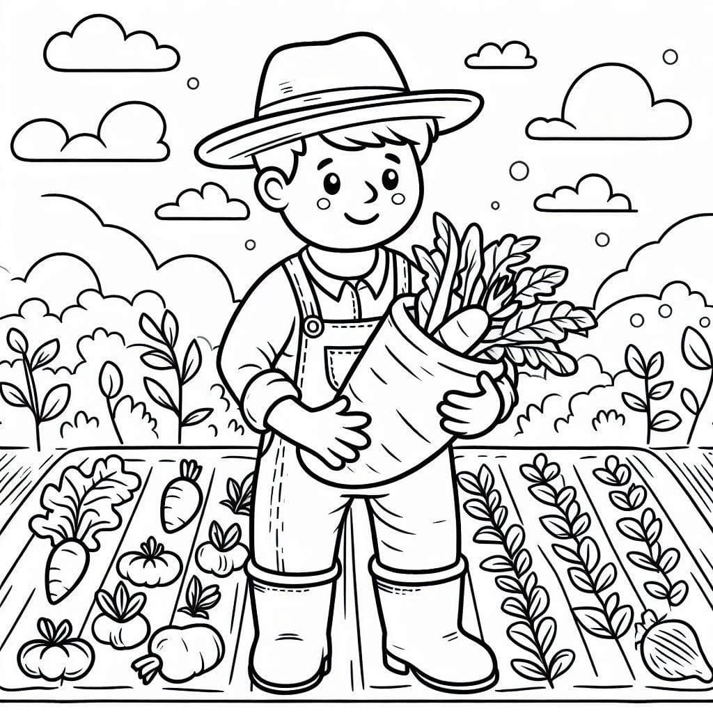 Desenho de Horta para Crianças para Colorir e Pintar