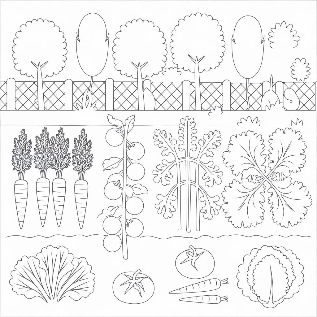 Desenho de Horta Simples para Colorir e Pintar