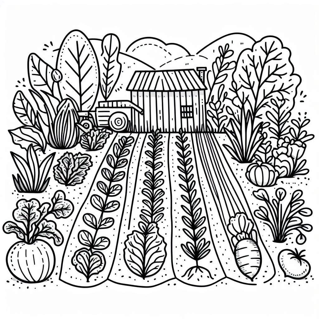 Desenho de Imagem de Horta para Colorir e Pintar
