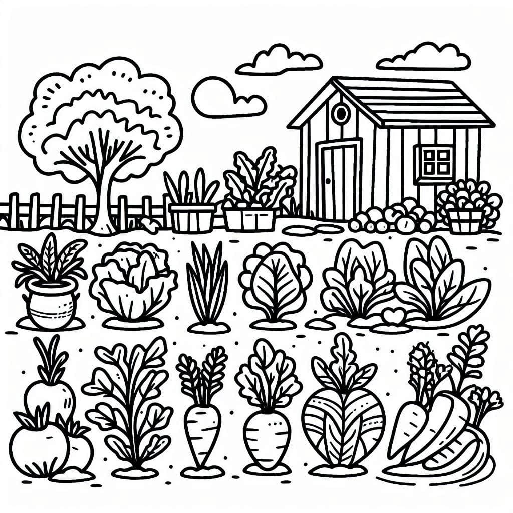 Desenho de Pintura de Horta para Colorir e Pintar