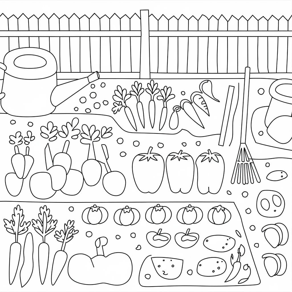 Desenho de uma Horta para Colorir e Pintar