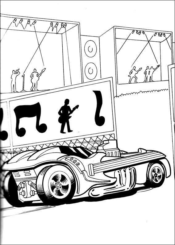 Desenho de Carro Hot Wheels Guitarra para Colorir e Pintar