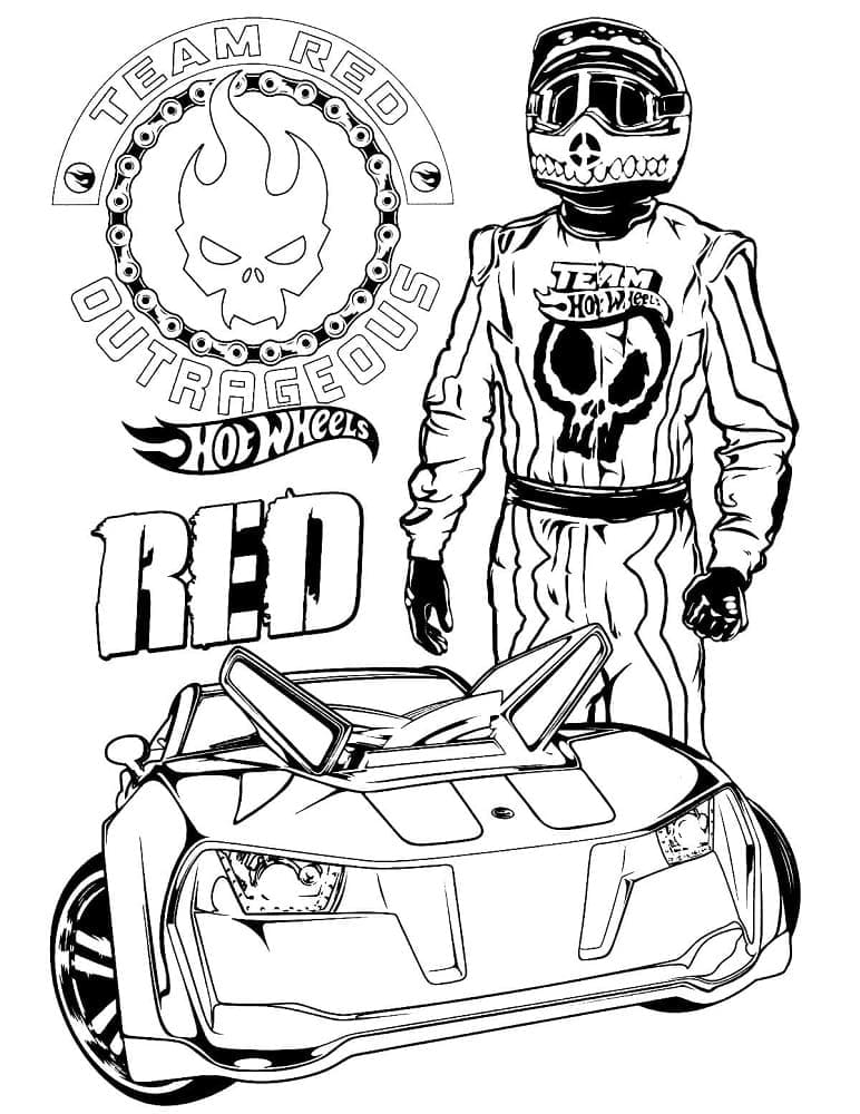 Desenho de Equipe Vermelha Hot Wheels para Colorir e Pintar