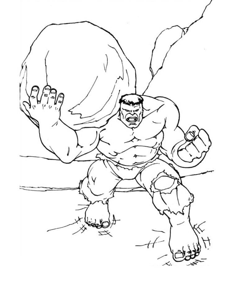 Desenho de Hulk Segurando uma Pedra para Colorir e Pintar