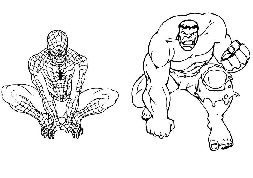 Desenho Homem Aranha e Hulk e Pintar