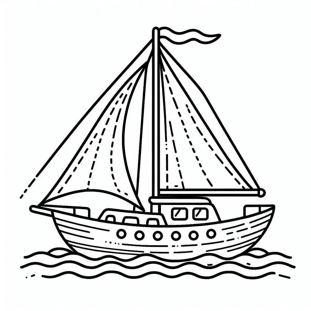 Desenho de Bom Iate para Colorir e Pintar