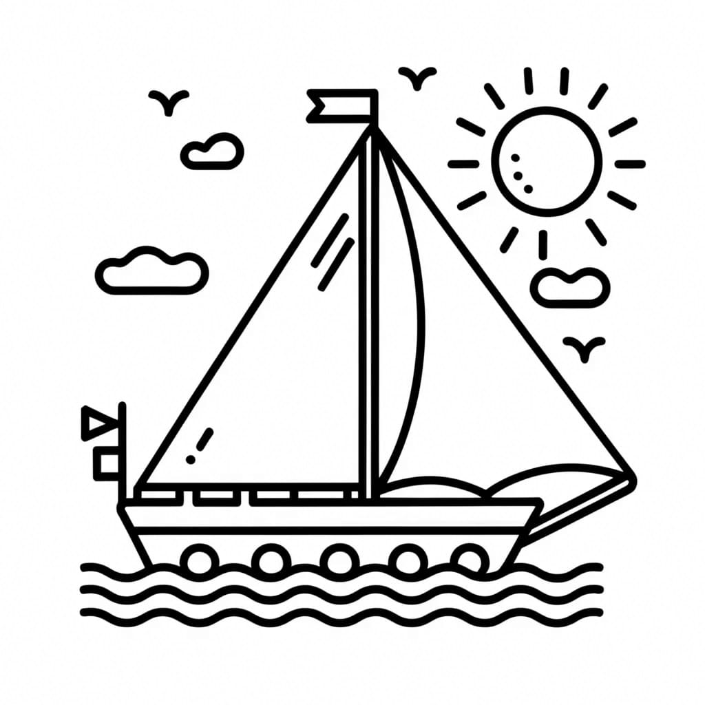 Desenho de Iate Fácil para Colorir e Pintar