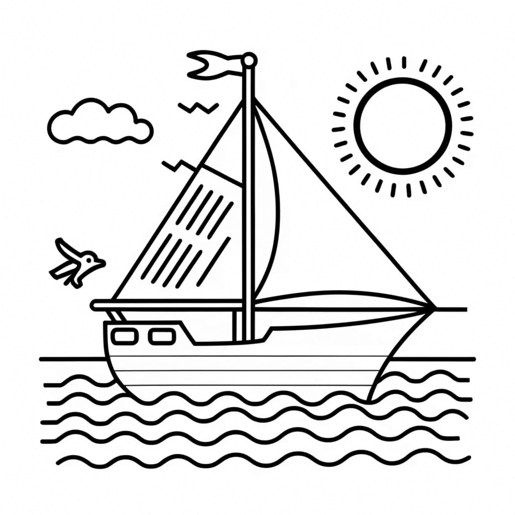 Desenho de Iate Muito Simples para Colorir e Pintar
