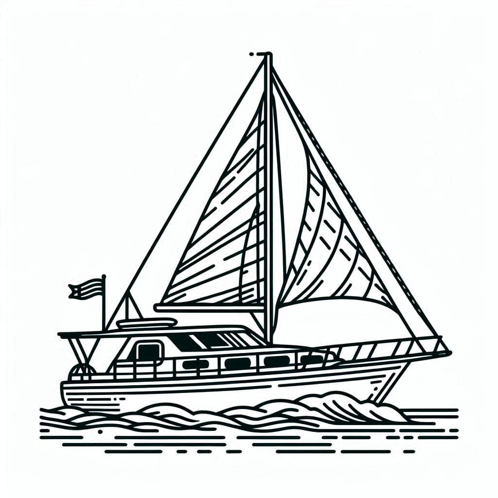 Desenho de Iate no Mar para Colorir e Pintar