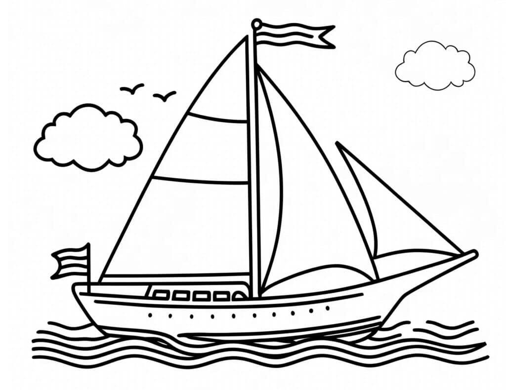 Desenho de Imagem de Iate para Colorir e Pintar