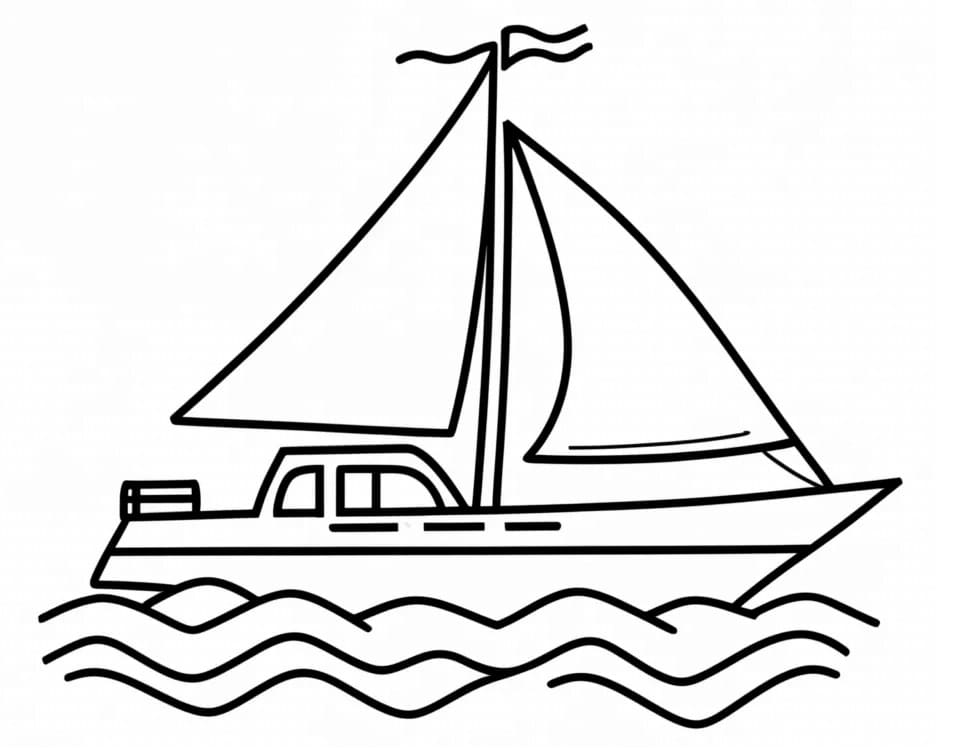 Desenho de um Iate Muito Fácil para Colorir e Pintar