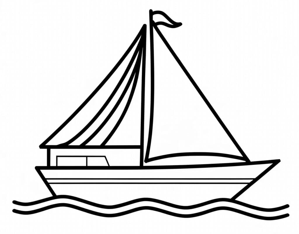 Desenho de um Iate Simples para Colorir e Pintar