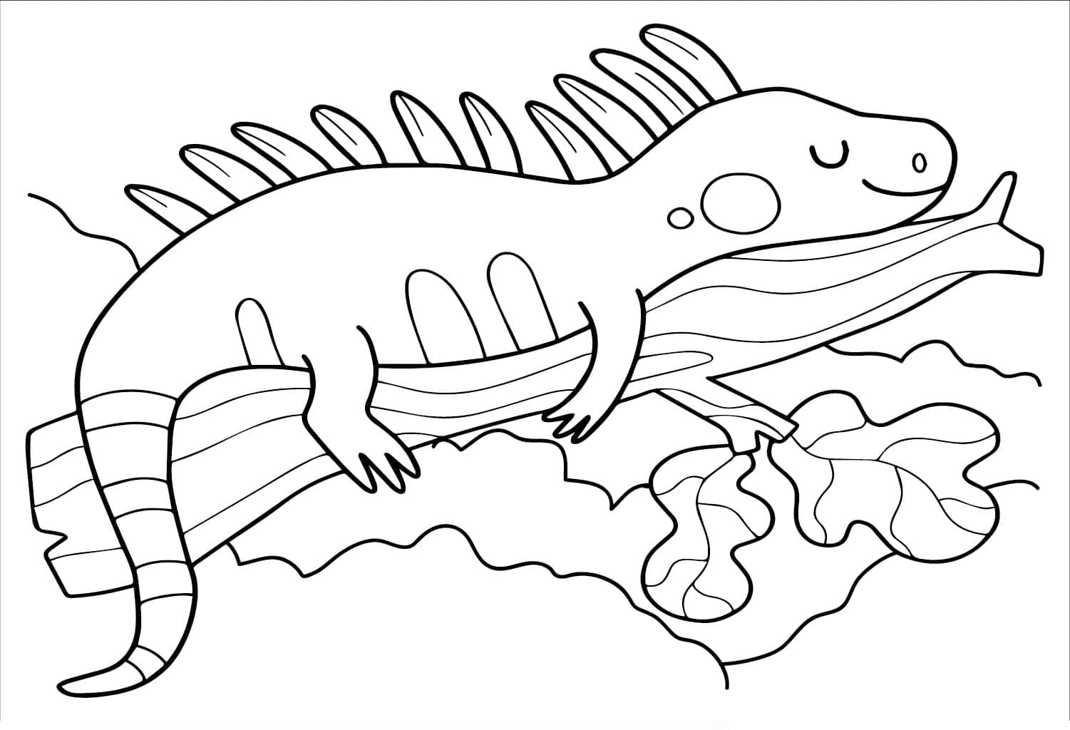 Desenho de Iguana Adormecida para Colorir e Pintar