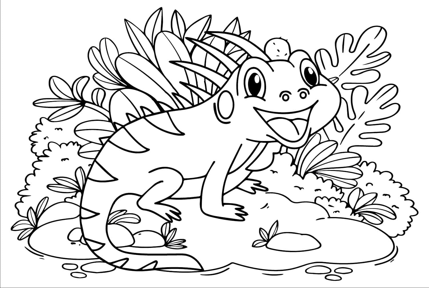 Desenho de uma Iguana Alegre para Colorir e Pintar
