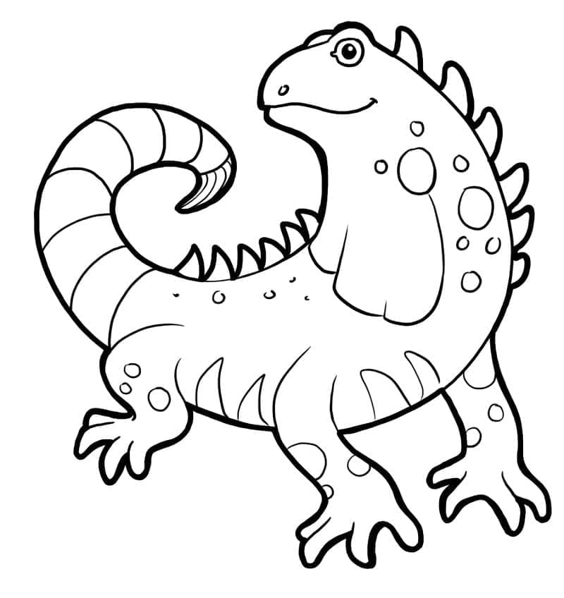 Desenho de uma Iguana Fofa para Colorir e Pintar