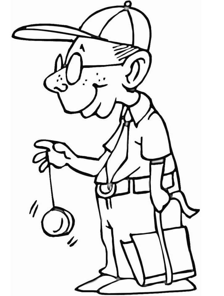 Desenho de Homem Idoso Jogando Ioio para Colorir e Pintar