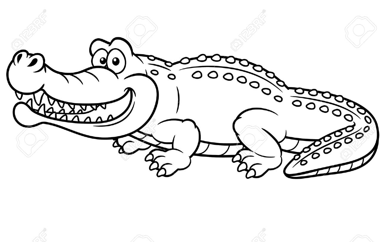 Desenho de Jacaré Alligator para Colorir A4 e Pintar