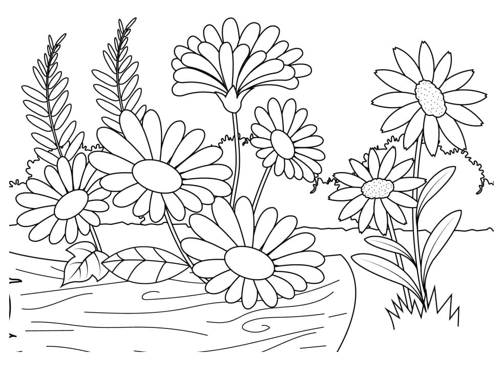 Desenho de Cena do Jardim de Flores para Colorir e Pintar