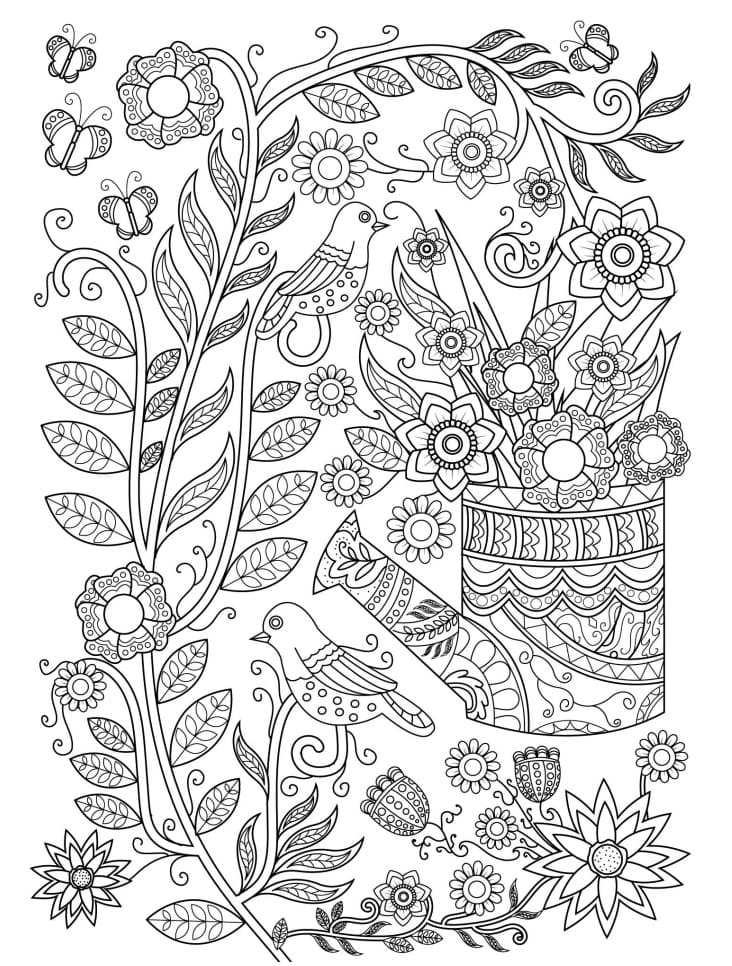 Desenho de Fantástico Jardim de Flores para Colorir e Pintar