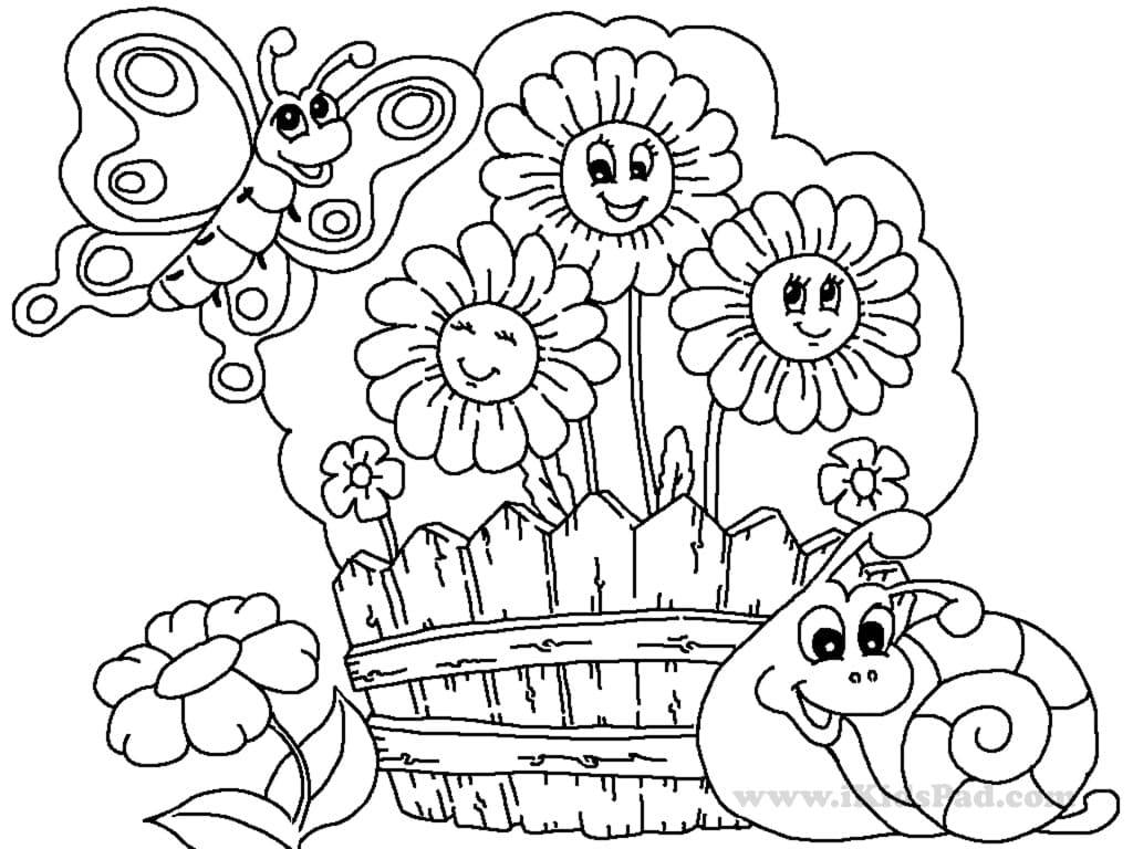 Desenho de Jardim de Flores de Desenho Animado para Colorir e Pintar