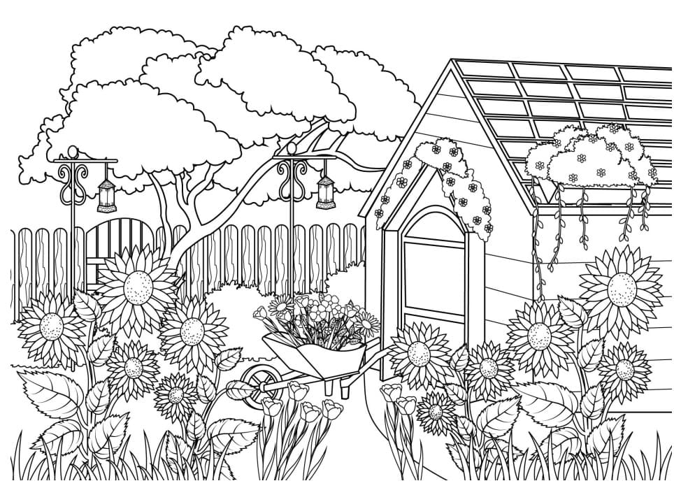 Desenho de Jardim de Flores para Colorir e Imprimir e Pintar
