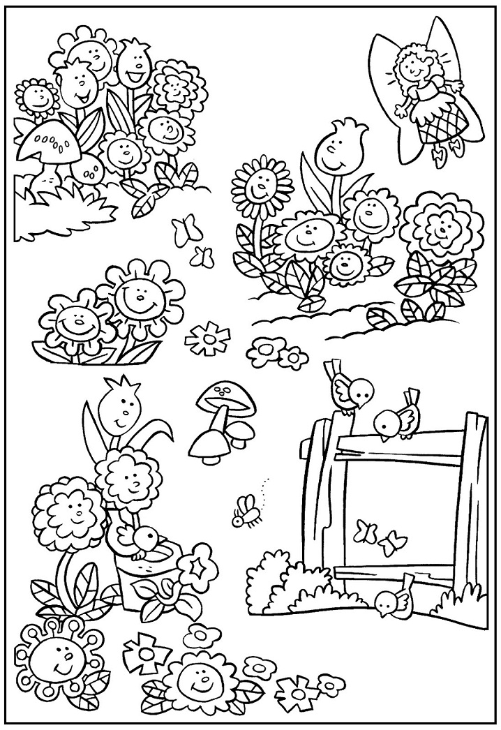 Desenho de Jardim de Flores para Colorir e Pintar
