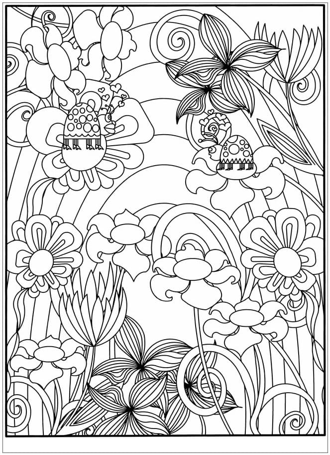 Desenho de Jardim de Flores para Crianças para Colorir e Pintar