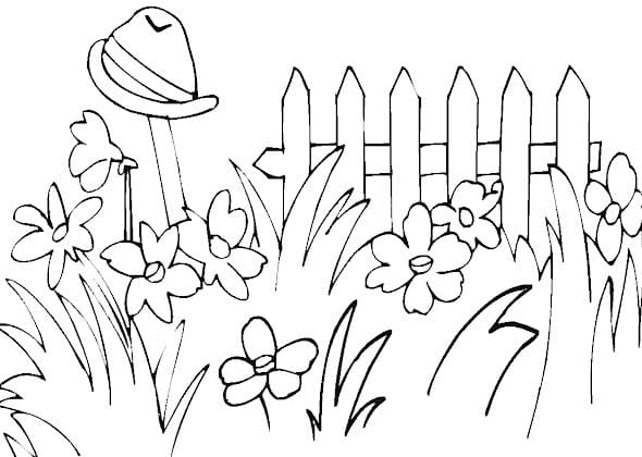 Desenho de um Jardim de Flores para Colorir e Pintar