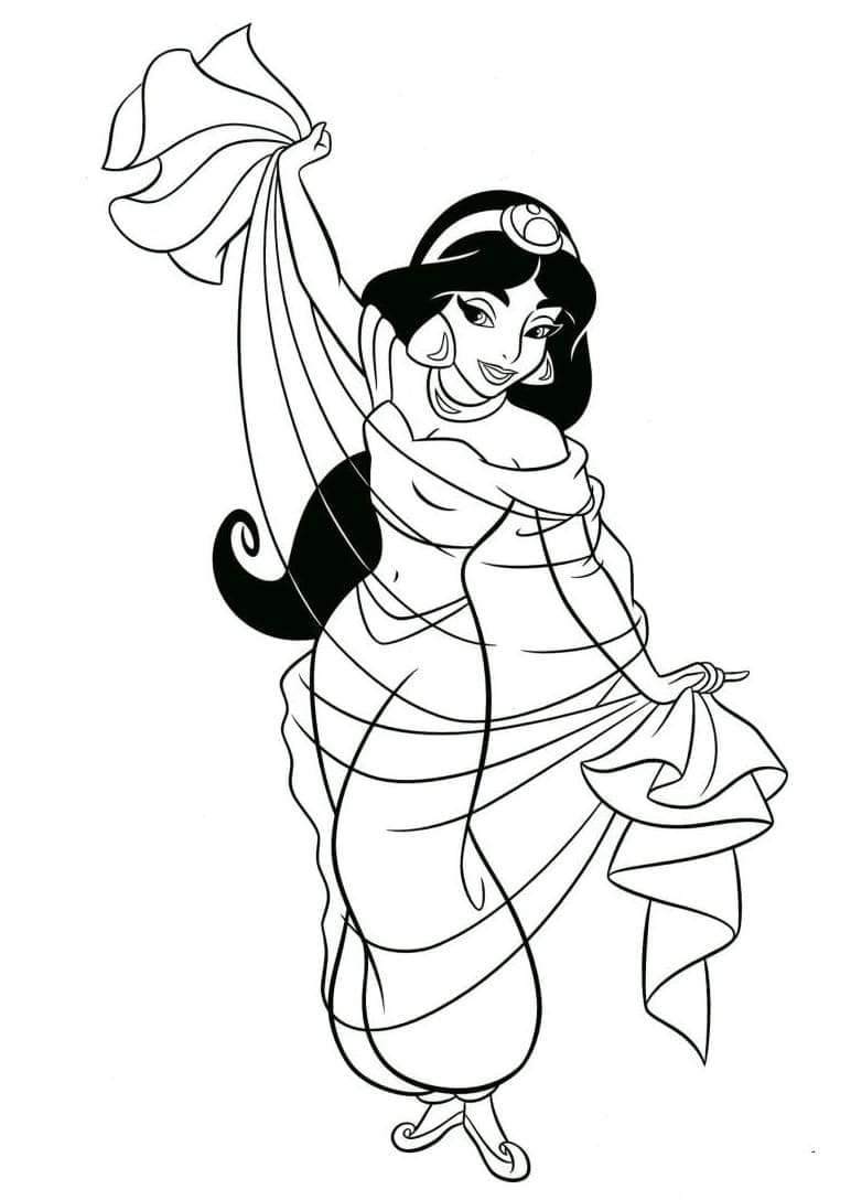 Desenho de Disney Princesa Jasmine para Colorir e Pintar