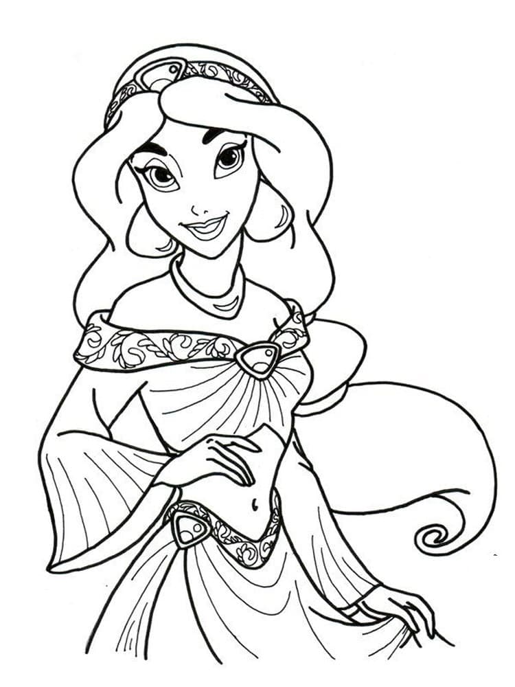 Desenho de Linda Princesa Jasmine para Colorir e Pintar