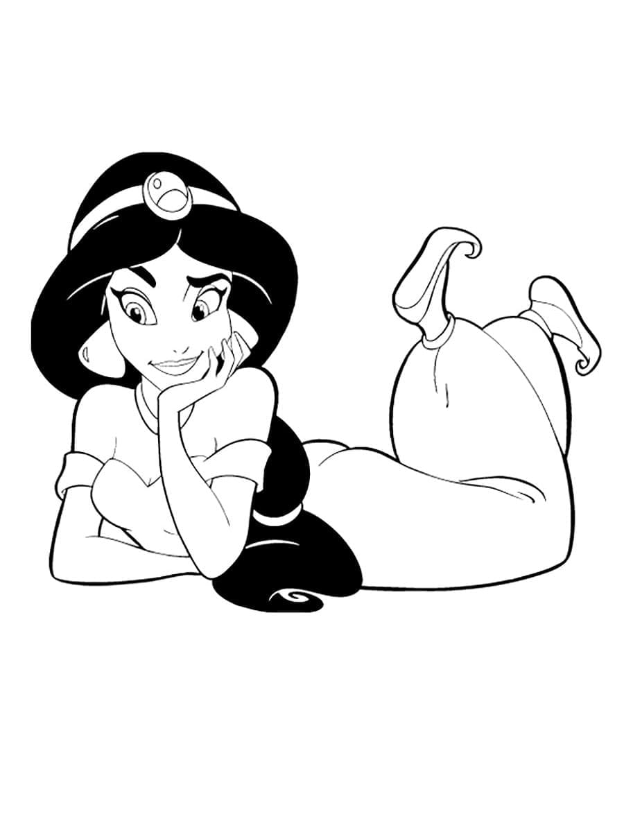 Desenho de Princesa Jasmine Alegre para Colorir e Pintar