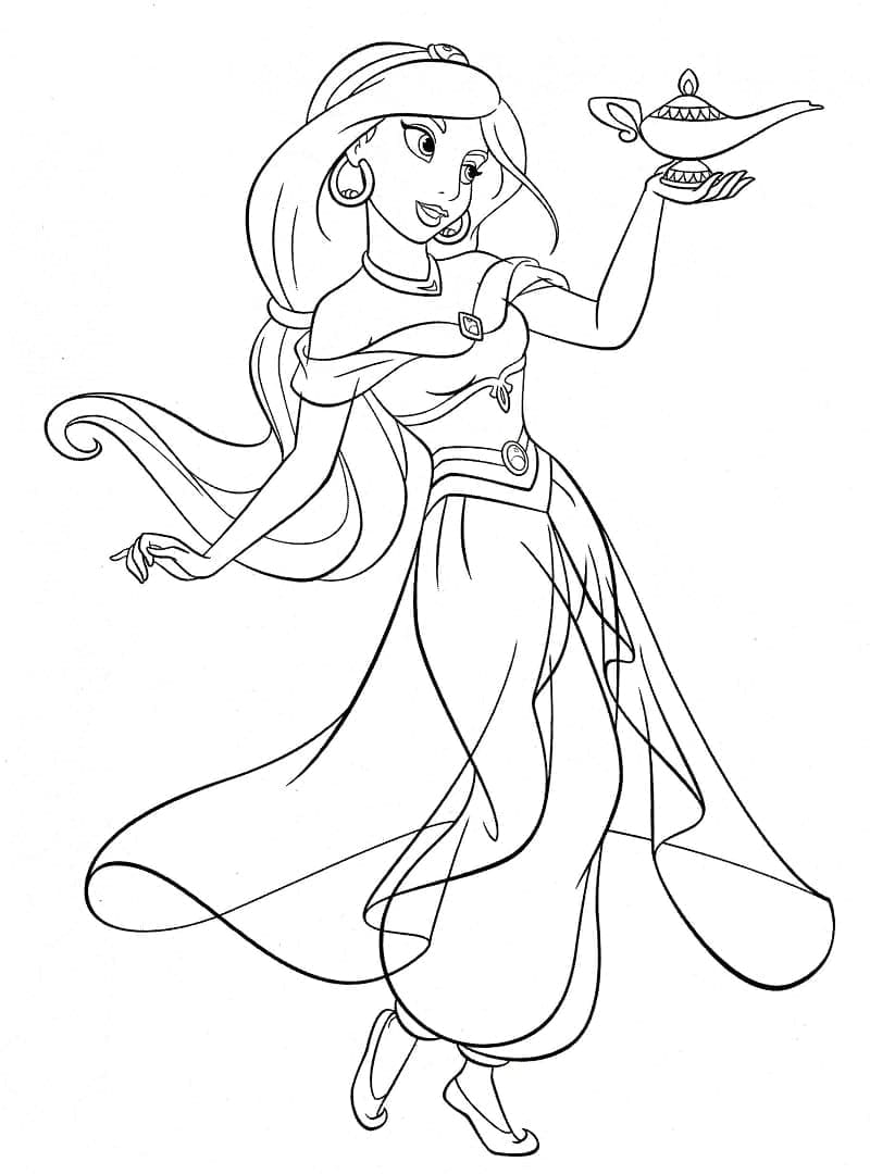 Desenho de Princesa Jasmine Amigável para Colorir e Pintar