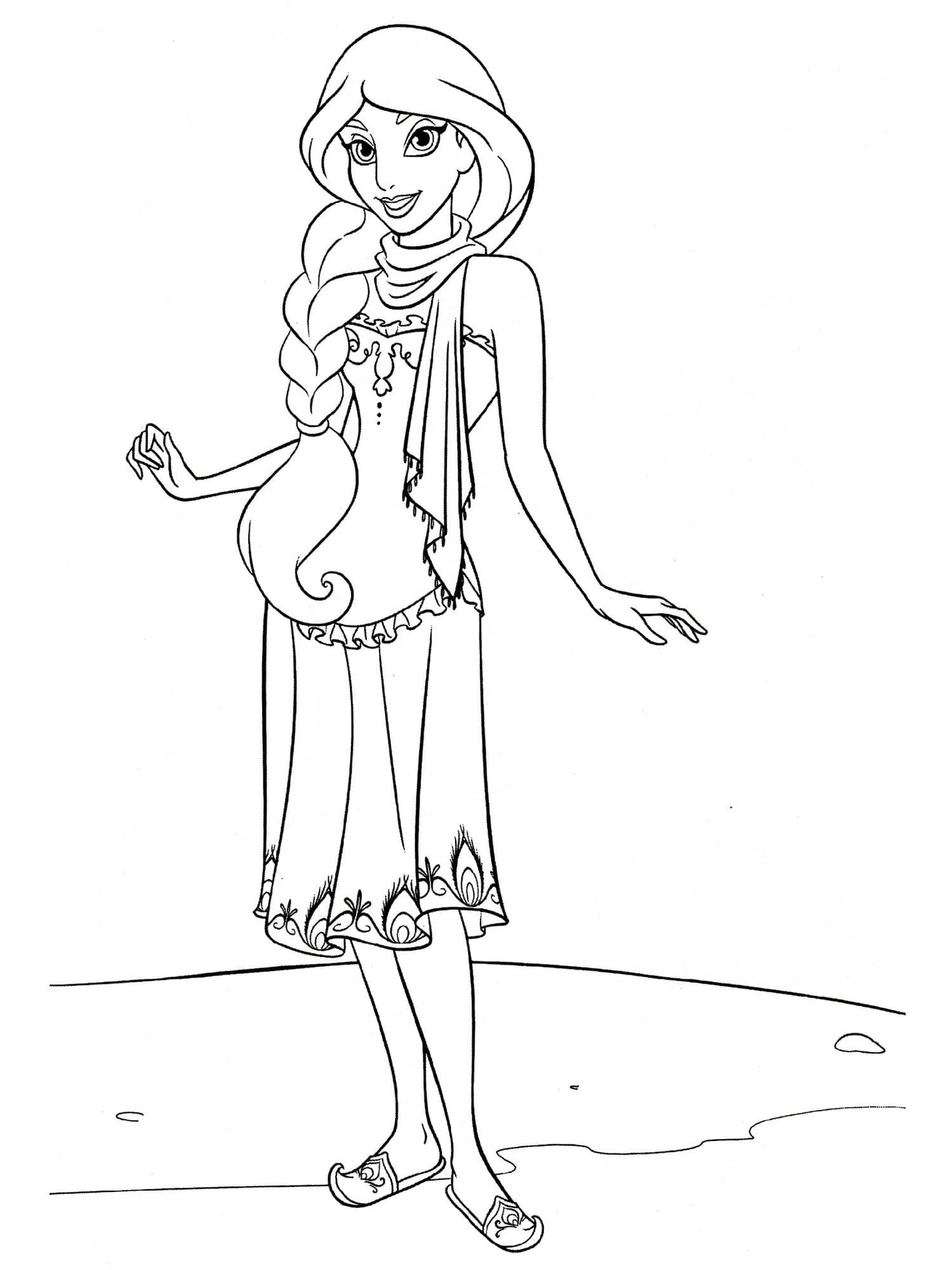 Desenho de Princesa Jasmine de Disney Aladdin para Colorir e Pintar