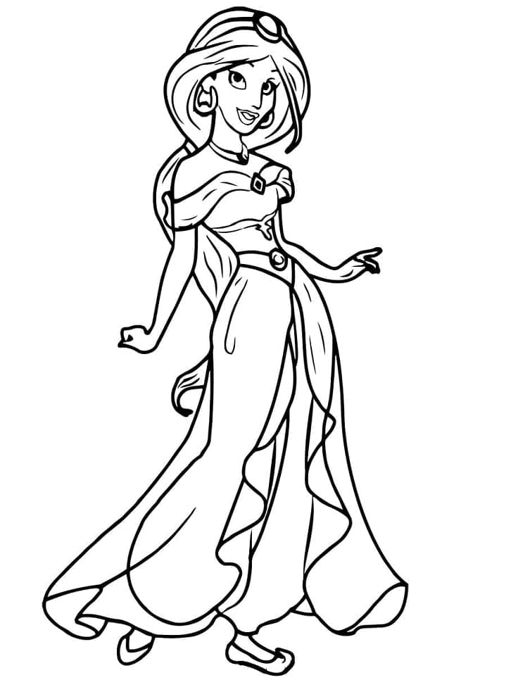 Desenho de Princesa Jasmine Elegante para Colorir e Pintar