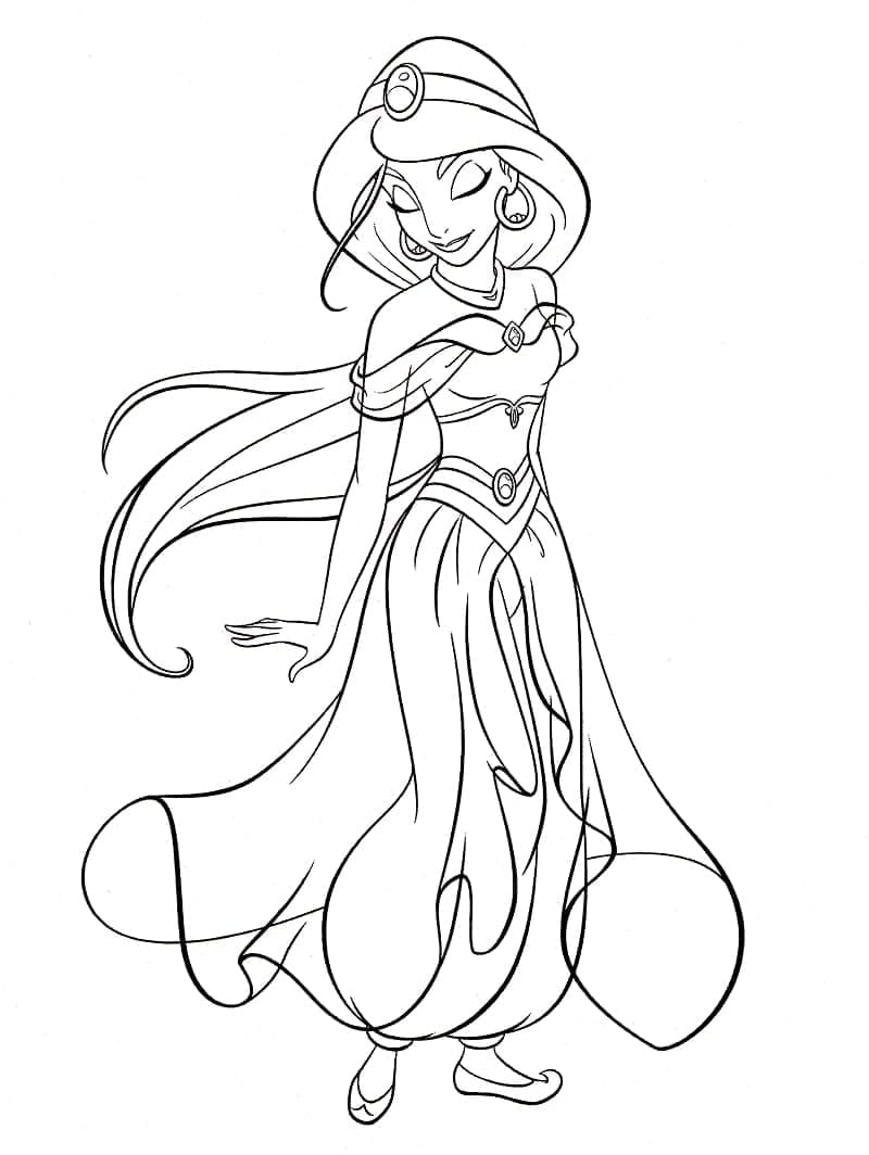Desenho de Princesa Jasmine Maravilhosa para Colorir e Pintar