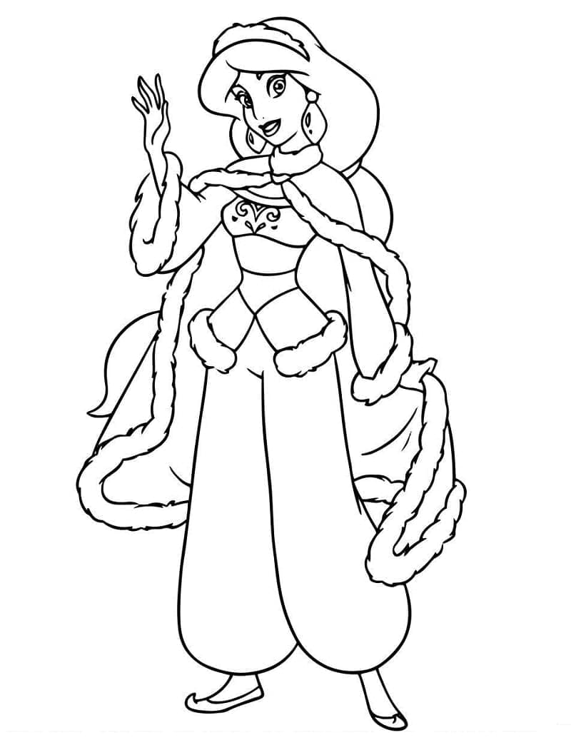 Desenho de Princesa Jasmine Muito Alegre para Colorir e Pintar
