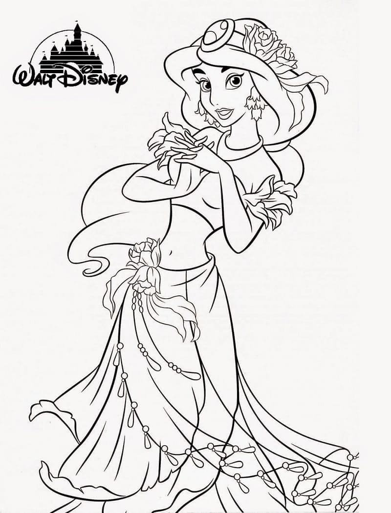 Desenho de Princesa Jasmine Sorridente para Colorir e Pintar