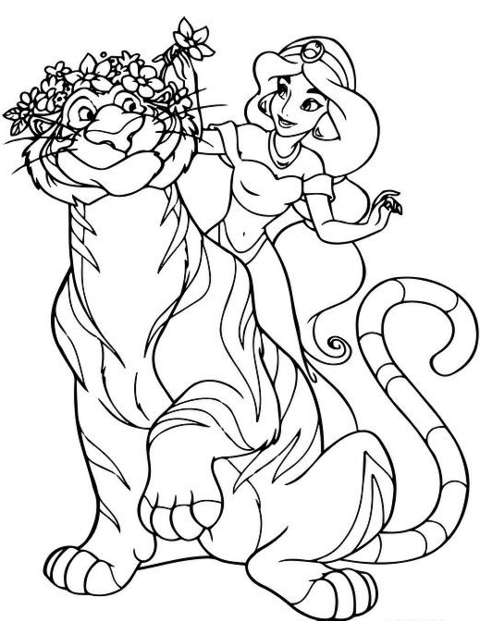 Desenho de Tigre Rajah e Jasmine da Disney para Colorir e Pintar