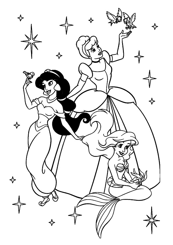 Desenho Pdf de Jasmine e Outras Princesas da Disney para Colorir Grátis e Pintar