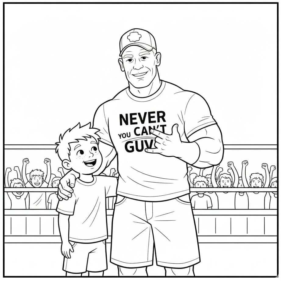 Desenho de Menino e John Cena para Colorir