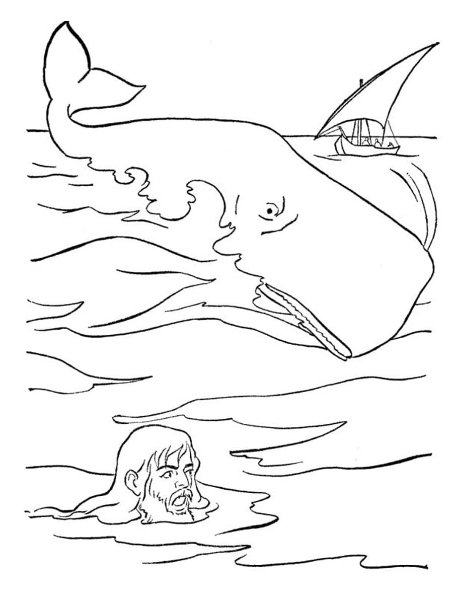 Desenho de Jonas e a Baleia Grátis para Crianças para Colorir e Pintar
