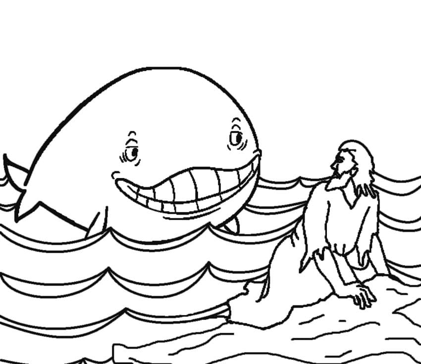 Desenho de Jonas e a Baleia para Crianças para Colorir e Pintar