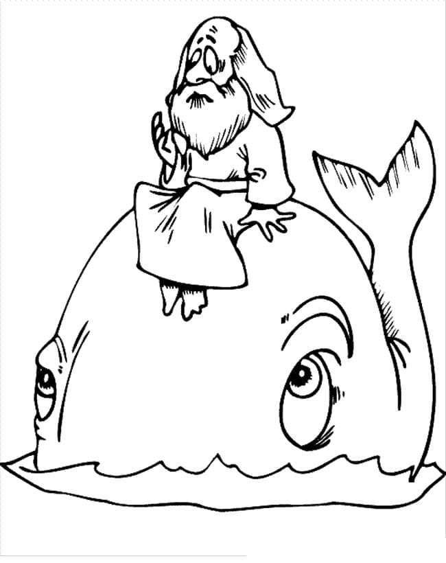 Desenho de Jonas e a Baleia Arrependimento para Colorir Pdf e Pintar