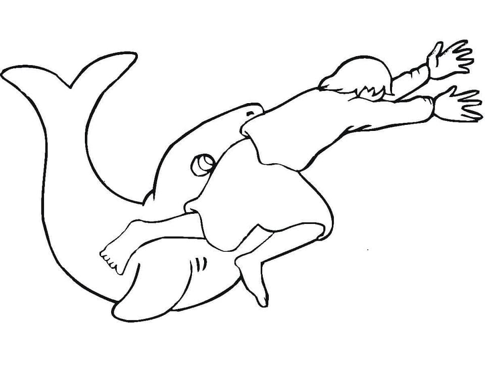 Desenho de Jonas e a Baleia Bíblico para Colorir Download e Pintar