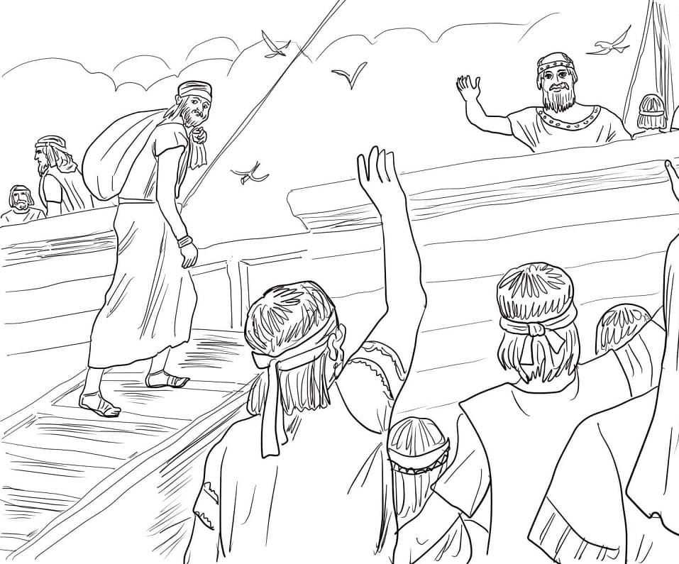 Desenho de Jonas e a Baleia na Tempestade para Colorir Pdf e Pintar