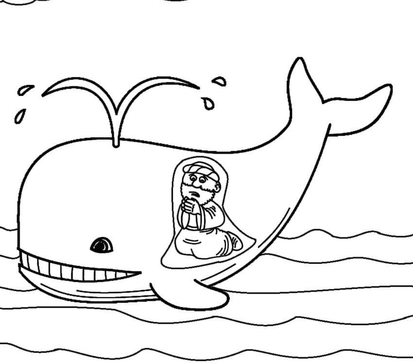 Desenho de Jonas e a Baleia no Mar para Colorir Pdf e Pintar