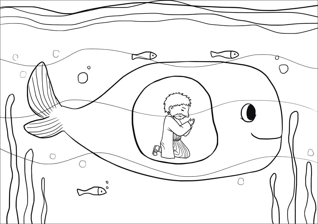 Desenho de Jonas e a Baleia para Colorir e Baixar e Pintar