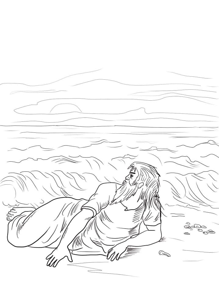 Desenho de Jonas e a Baleia Profeta na Baleia para Colorir com Giz de Cera Download e Pintar