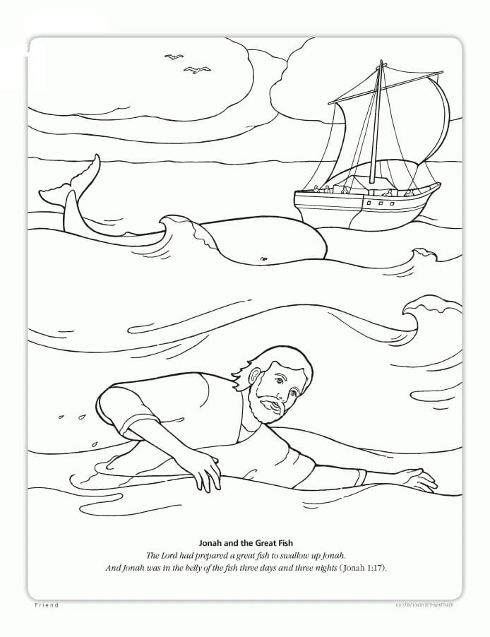 Desenho de Jonas e a Baleia Profeta na Bíblia para Imprimir Download e Pintar